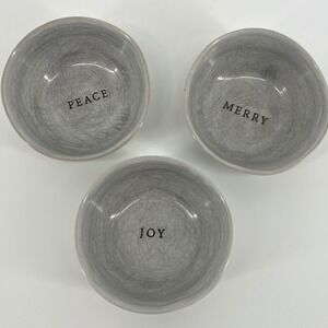 Hearth Hand Magnolia Set of 3 Ceramic Bowls Peace Merry Joy‎ Gray Stoneware